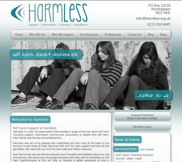 Harmless Homepage Screenshot